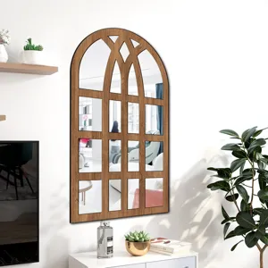 Wooden arch window decorative wall mirror sticker for living room bedroom home decor stylish.