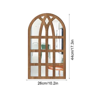 Wooden Arched Window Mirror Wall Sticker Decorative Acrylic Wall Art for Living Room Home Decor
