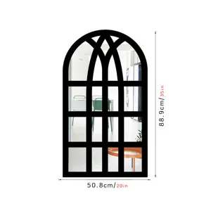 Decorative arched window mirror wall sticker made of wood and acrylic for living room home decor.