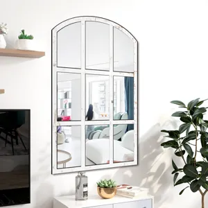 Arched multi-pane window wall mirror decorative wood acrylic wall sticker for living room bedroom