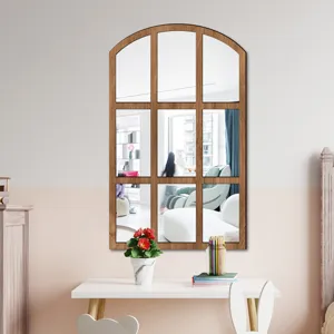 Arched wooden window wall mirror sticker for home decor, acrylic decorative mirror for room.