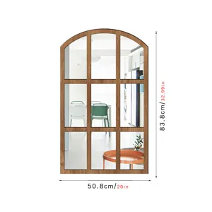 Wooden acrylic arched window wall mirror sticker decorative mirror for living room bedroom