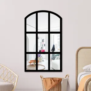 Detail view of the arched window wall mirror, acrylic decorative sticker for home decor.