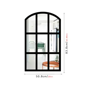 Arch wall mirror sticker featuring a black grid frame detail for modern home interior decor