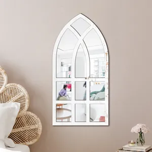 Decorative wooden acrylic arched window mirror wall sticker for living room bedroom decor.
