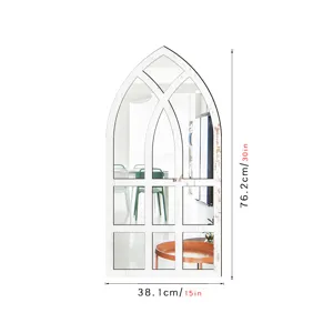 Detailed view of the arched window wall mirror showing dimension callouts and clean craftsmanship.
