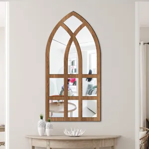 Wood framed arched window wall mirror acrylic sticker for home living room bedroom decor
