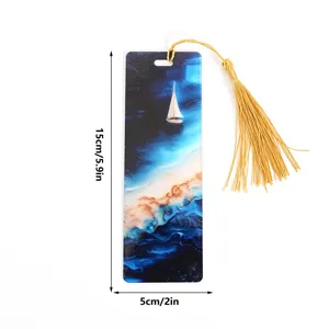 Creative acrylic bookmark with tassel sailboat design light-transmitting page marker detail.