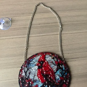Acrylic Cardinal Stained Glass Suncatcher Window Hanging with Chain and Suction Cup