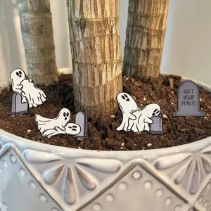 Miniature ghost plant stakes funny gravestone pot decorations for indoor green plants and pots.