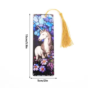 Acrylic Unicorn Bookmark with Tassel Stained Glass Reading Page Marker 15x5cm