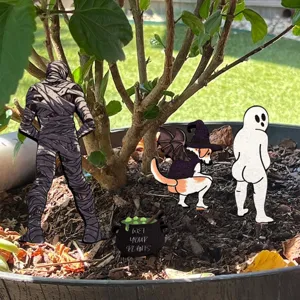 Funny Halloween wooden plant stake set, miniature potted plant decorative sign for garden decor.