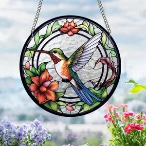 Acrylic stained glass hummingbird suncatcher hanging window decoration for home room decor