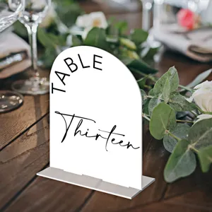 Acrylic arched wedding table number sign, DIY blank wedding reception seat sign stand.
