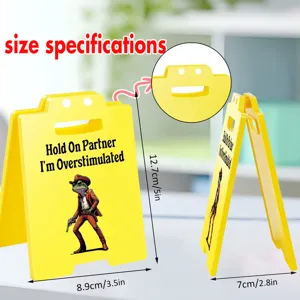 Funny acrylic desktop warning sign decoration with cute cowboy frog design and office humor text.