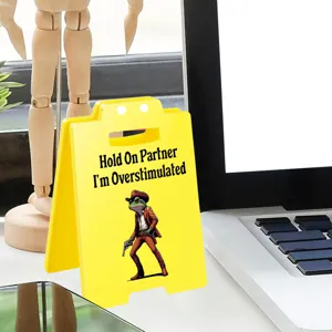 Funny office decor acrylic desk sign featuring a cute cowboy frog graphic and quote.