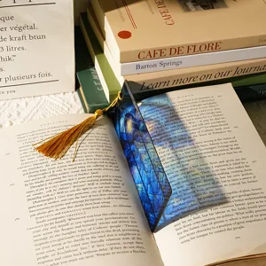 Acrylic stained glass dragon bookmark with gold tassel detail for book lovers reading stationery.
