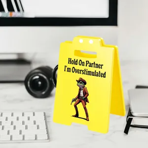 Funny acrylic office desk sign with cowboy frog graphic, humorous colleague gift tabletop decor.