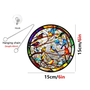 Acrylic stained glass window hanging suncatcher with colorful birds design, 15cm size.