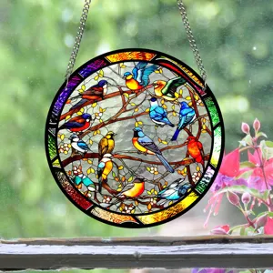 Acrylic stained glass bird suncatcher window hanging panel home decor wall ornament
