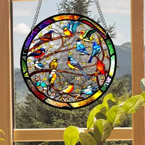 Stained Glass Suncatcher Acrylic Hanging Bird Decor Window Ornament for Home Decor 1pc