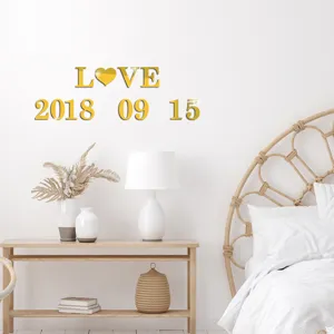 Gouden acryl spiegel muursticker DIY Love letters en datum voor slaapkamer decoratie