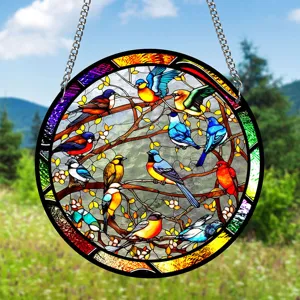 Stained acrylic bird suncatcher wall hanging window decor pendant for home garden decoration