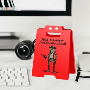 Funny office desk decor acrylic sign with cute cowboy frog design. Perfect funny gift for coworkers.