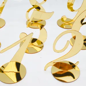 Gold Silver Acrylic Table Number Cards Digital Seat Signs Mirror Tabletop Stands For Wedding Party Restaurant