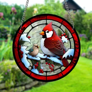 Acrylic stained glass hanging suncatcher pendant featuring a red cardinal bird design for home decor.