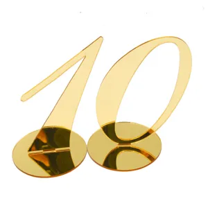 Gold mirror acrylic table number 10 with round base for wedding party restaurant decor