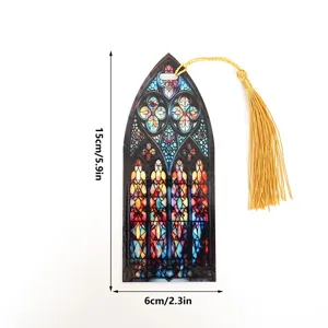 Acrylic stained glass bookmark with golden tassel church window design 15x6cm reading gift