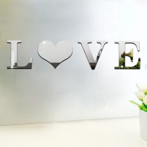 Zilveren spiegel muursticker DIY liefdesbrieven acryl wanddecoratie voor thuis kamer