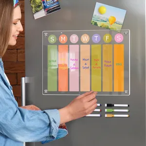 Transparente Acryl magnetische Wochenkalender Tafel für Kühlschrank mit Markern Detailansicht.