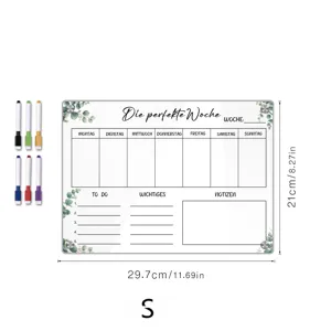 Transparenter Acryl Wochenplaner Detailansicht, Magnetischer Kühlschrankkalender mit Stiften.