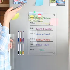 Transparente Acryl Magnet Wochenplaner Tafel für Kühlschrank mit abwischbaren Stiften.