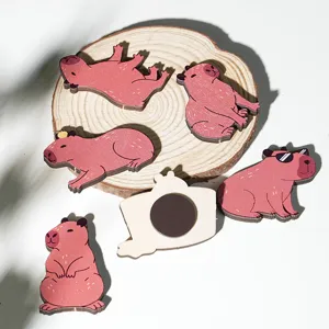 Niedliches Holz Capybara Kühlschrankmagnet Set, lustiges Tier Cartoon Design für Heimküche.