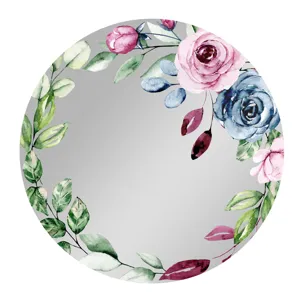Espejo magnético redondo para taquilla con elegante diseño de corona de flores de acuarela.
