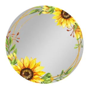Espejo magnético redondo para taquilla con girasol en acuarela y corona dorada escolar.