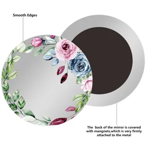 Espejo magnético para taquilla con corona floral de acuarela, bordes suaves y gran imán.