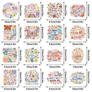 Cute floral motivational refrigerator magnets decorative stickers with clear size dimensions.