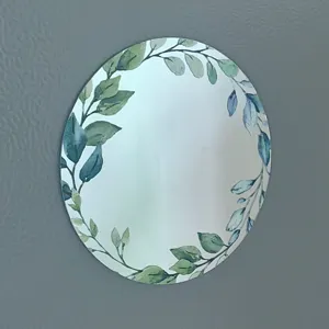 Espejo magnético redondo para taquilla con diseño de corona de hojas de acuarela para la decoración.