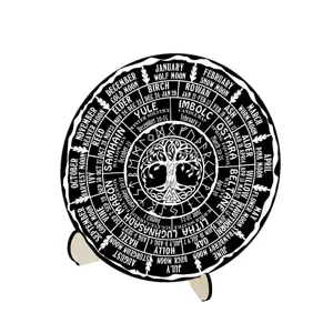 Wooden Wheel of the Year calendar plaque desk decor pagan astrology calendar display