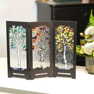 Tabletop folding screen retro stained glass miniature divider vintage home decor ornament