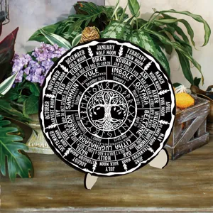 Wheel of the Year wooden calendar desk ornament pagan wiccan decor tree of life table plaque