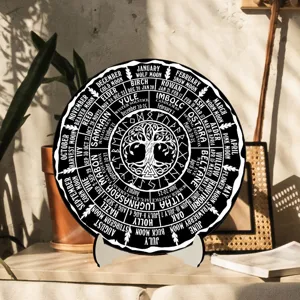 Wheel of the Year calendar plaque wooden witchcraft pagan altar decor table display stand