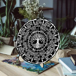 Wheel of the Year wooden calendar plaque pagan witchcraft altar decor desktop ornament details