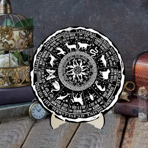 Wheel of the Year wooden calendar plaque pagan Wiccan altar desk decor astronomy calendar