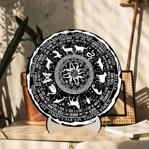 Wheel of the Year wooden calendar desktop ornament esoteric pagan astrology decor