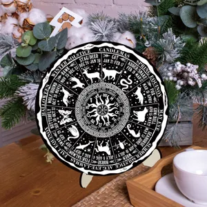 Wooden Wheel of the Year calendar desktop decor pagan Wicca tabletop ornament display
